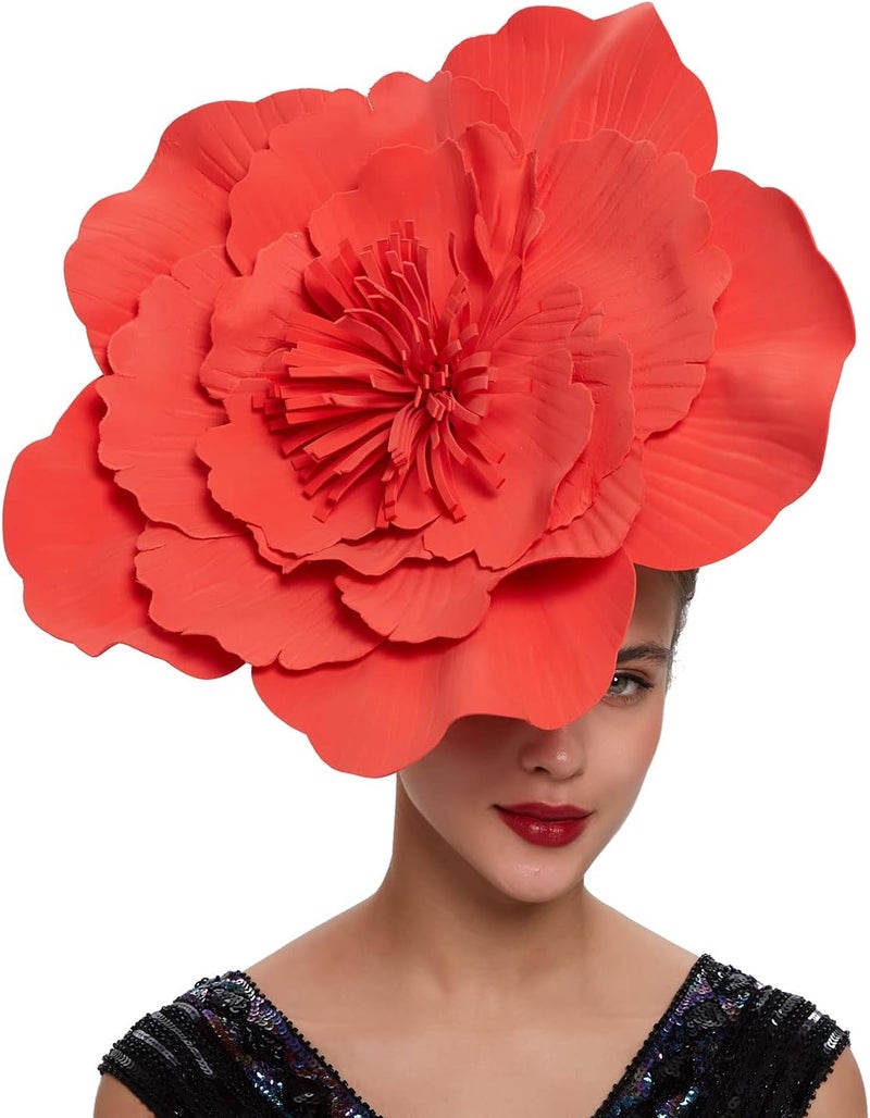 LDFWAY Large Flower Fascinators for Girls Women Tea Party Cocktail Headwear Derby Hats with Headband and Clip for Wedding - Image 2